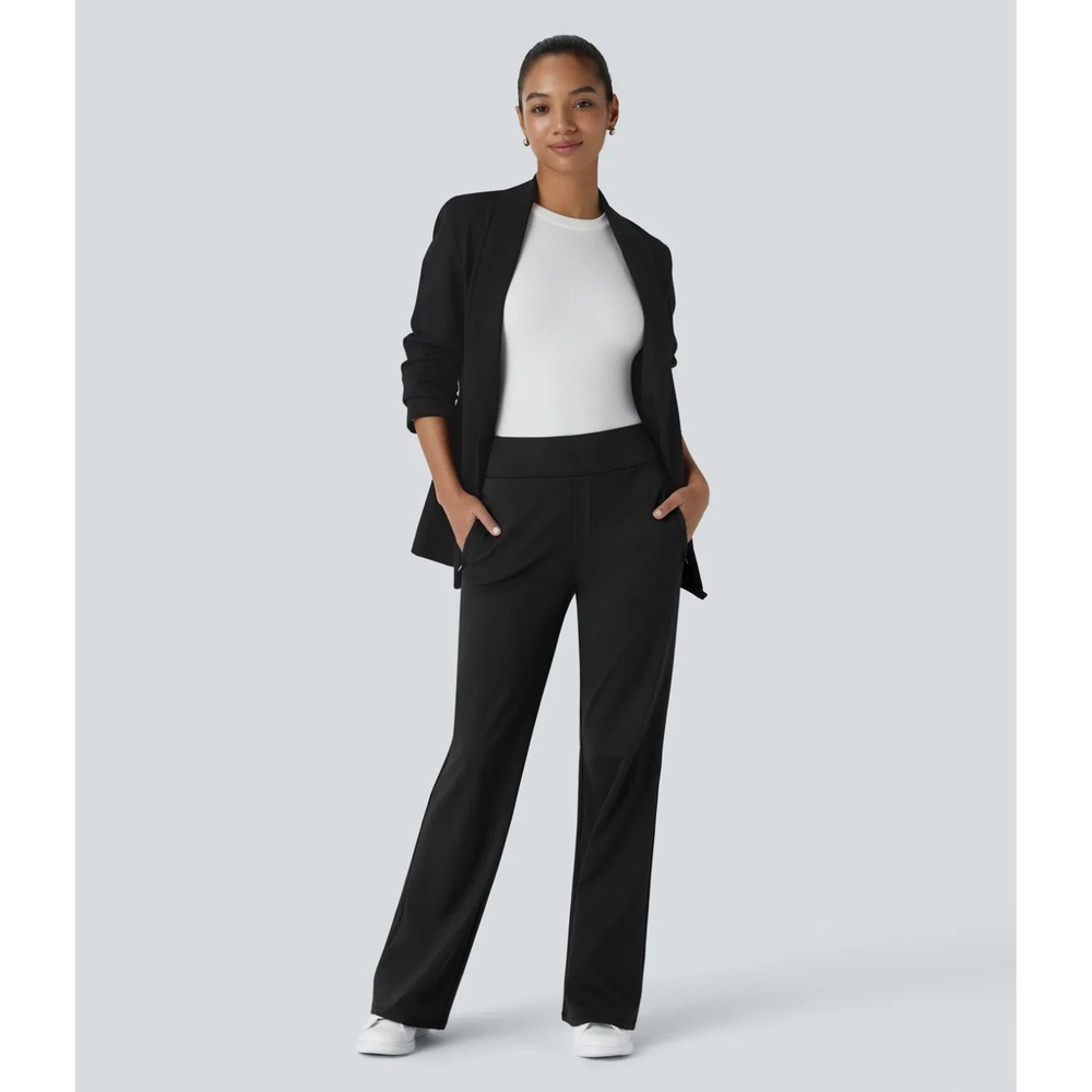 Halara Flex\ DayStretch Mid Rise Side Zipper Pocket Work Flare Pants Black Med